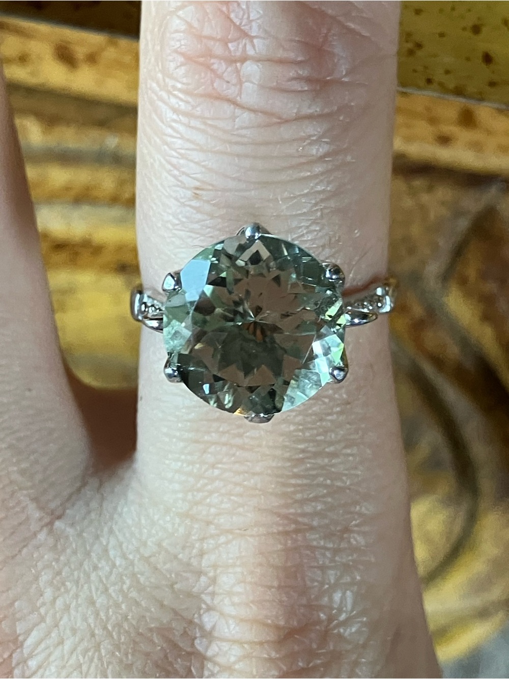 Natural Prasiolite Green Amethyst Ring Size 8.75